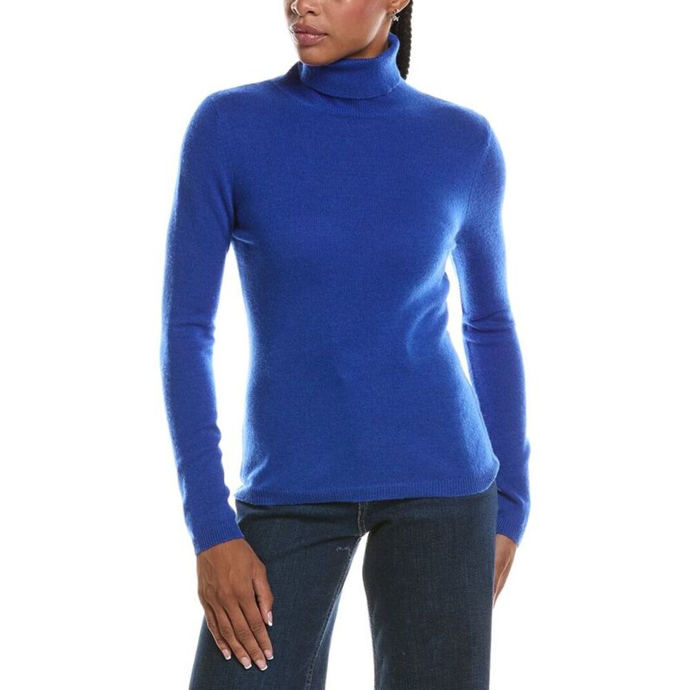 Forte Cashmere Womens Basic Turtleneck 100% Cashmere Pullover, Blue